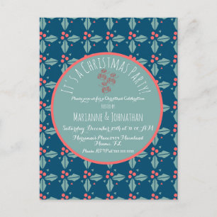 Christmas Berry Red Navy Christmas Party Carte pos