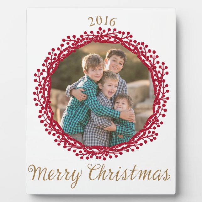 Christmas berry wreath custom photo plaque (Front)