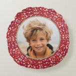Christmas Berry Wreath Double-Sided 2 Photo Round Pillow<br><div class="desc">Custom Photo Pillow with different photos on the front and back - Add a photo to each side of the whimsical polka dot berry wreath border. PHOTO TIP: If your photo does not fit correctly, click on the CUSTOMIZE THIS button and adjust the photo.</div>