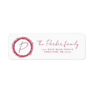 Christmas berry wreath monogram design label