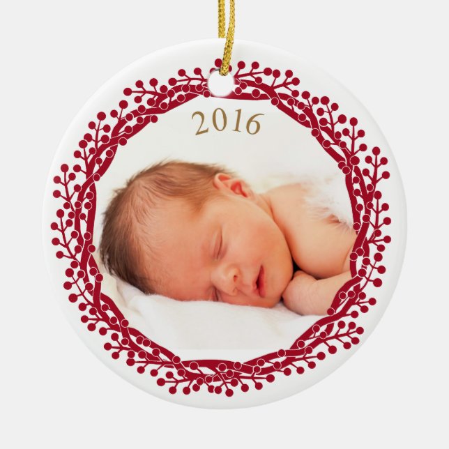 Christmas berry wreath photo ornament (Front)