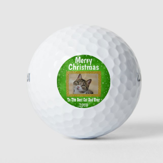 Christmas Best Cat Dad Ever Pet Photo Golf Balls (Front)