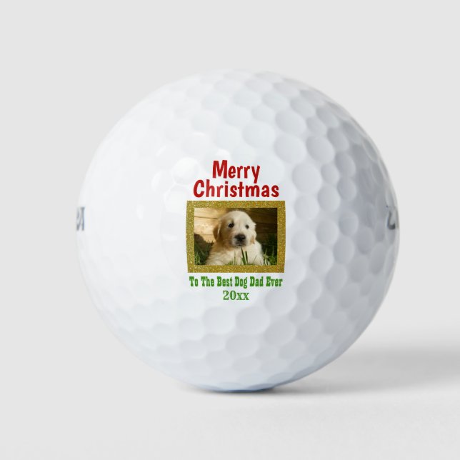 Christmas Best Dog Dad Ever Pet Custom Photo Golf Balls (Front)