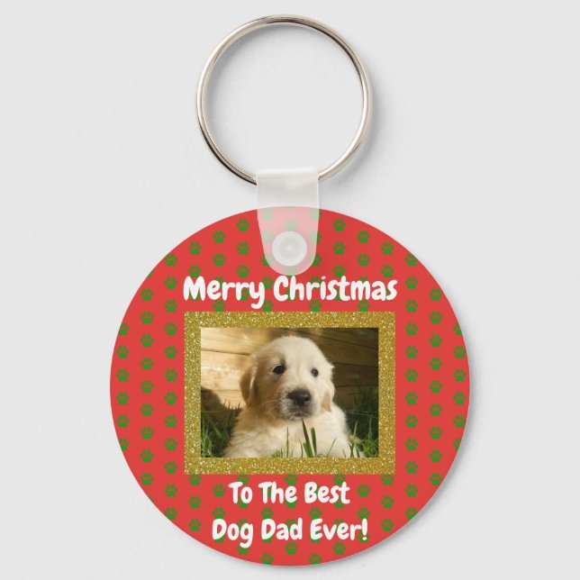 Christmas Best Dog Dad Ever Pet Photo Keychain (Front)