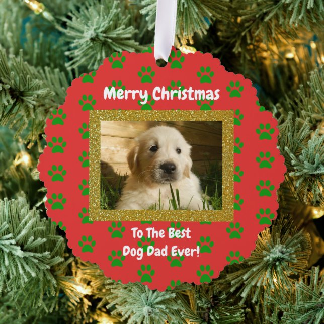 Christmas Best Dog Dad Ever Pet Photo Ornament Card (Insitu (Tree))