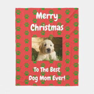 Christmas Best Dog Mom Ever Pet Custom Photo Fleece Blanket