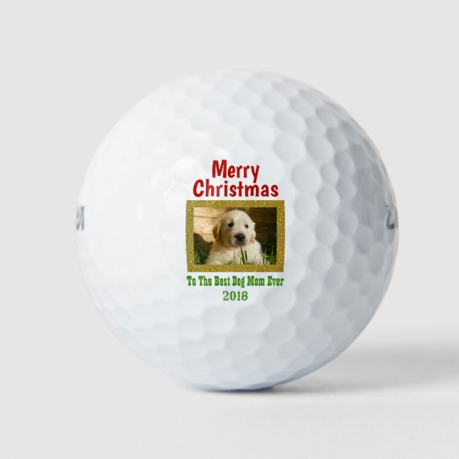 Christmas Best Dog Mom Ever Pet Custom Photo Golf Balls (Front)