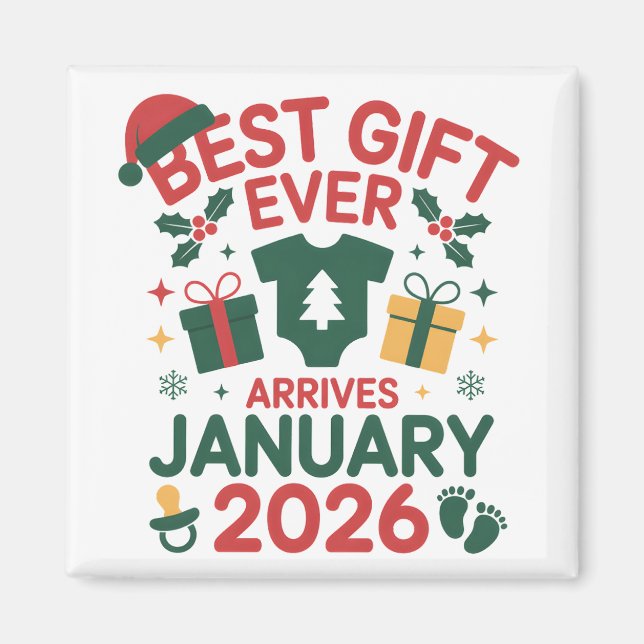 Christmas Best Gift Arrives January 2026 Couples Magnet (Front)