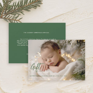 Christmas Best Gift Green Calligraphy Baby Photo Announcement