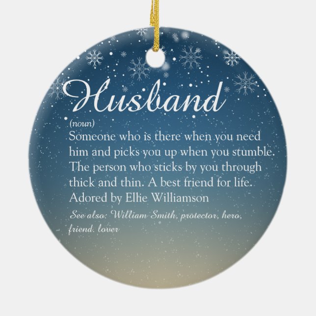 Christmas Best Husband Ever Definition Snowflakes Ceramic Ornament (Back)