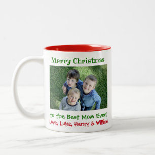 Christmas Best Mom Ever Kids Photo Simple Two-Tone Coffee Mug