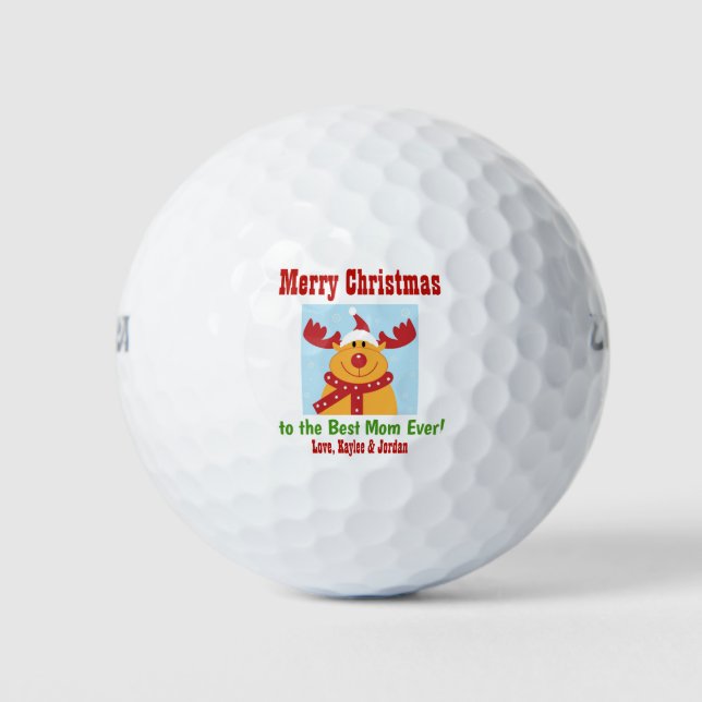 Christmas Best Mom Ever Name Reindeer Golf Balls (Front)