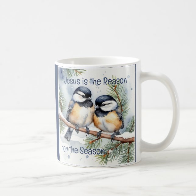 Christmas Bible Quote Cute Chickadee Birds Coffee Mug (Right)