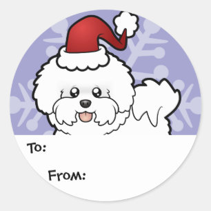 Christmas Bichon Frise Classic Round Sticker