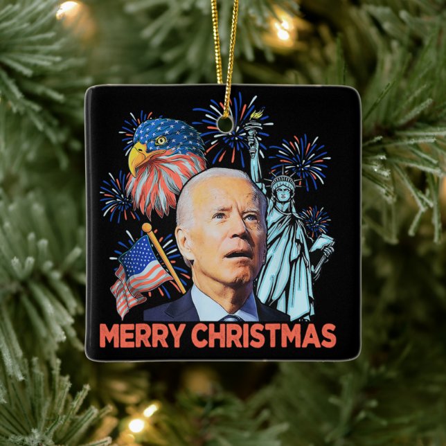 Christmas Biden Funny Joe Biden Confused Xmas Ceramic Ornament (Tree)