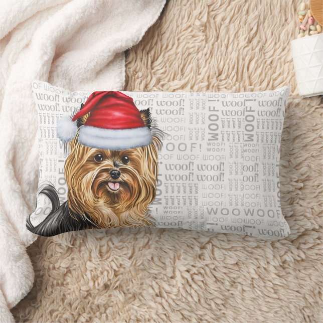 Christmas Biewer Terrier Dog Holiday Lumbar Pillow (Blanket)