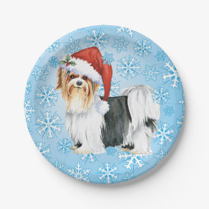 Christmas Biewer Terrier Paper Plates