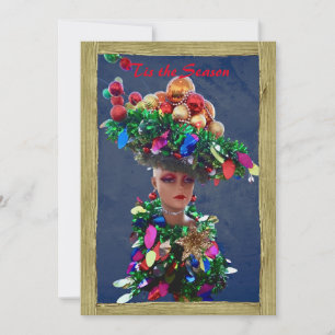 Christmas Big Derby Party Hat with Colourful Balls Holiday Card