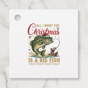 Christmas Big Fish Bass Santa Boat Fishing Favour Tags