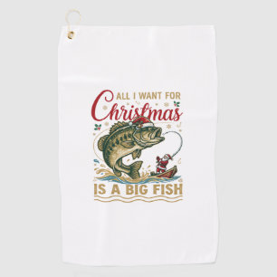 Christmas Big Fish Bass Santa Boat Fishing Golf Towel