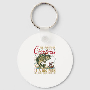Christmas Big Fish Bass Santa Boat Fishing Keychain