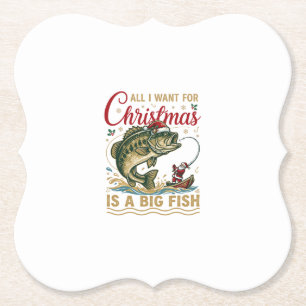 Christmas Big Fish Bass Santa Boat Fishing Paper Coaster