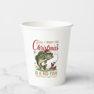 Christmas Big Fish Bass Santa Boat Fishing Paper Cups