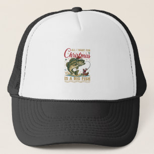 Christmas Big Fish Bass Santa Boat Fishing Trucker Hat