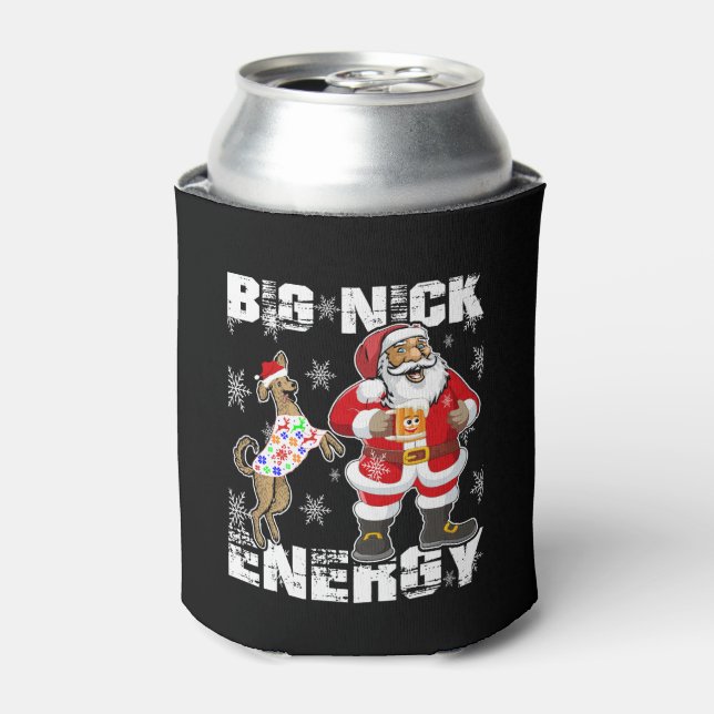 Christmas Big Nick Energy Funny Santa With Dog Can Cooler (Can Front)