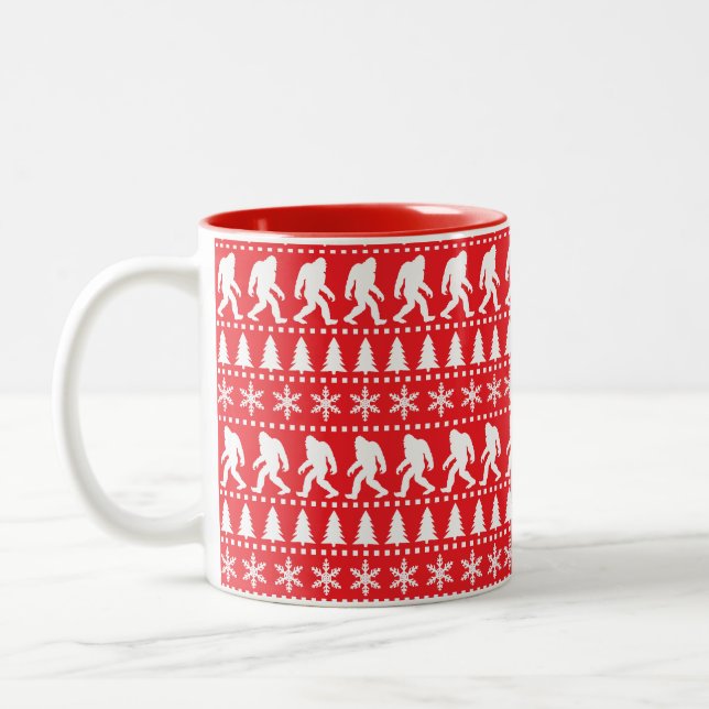 Christmas Bigfoot Believer Festive Two-Tone Coffee Mug (Left)