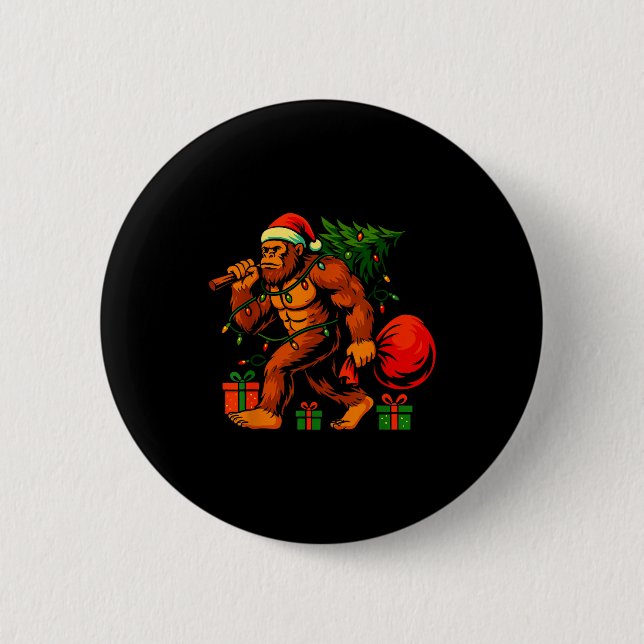 Christmas Bigfoot Costume Men Boy Sasquatch Xmas T 2 Inch Round Button (Front)