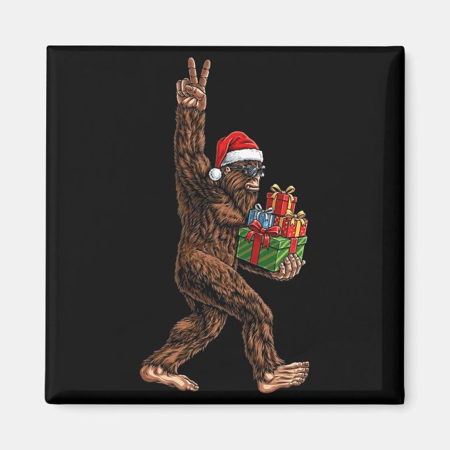 Christmas Bigfoot Santa Hat Funny Sasquatch Big Fo Magnet (Front)