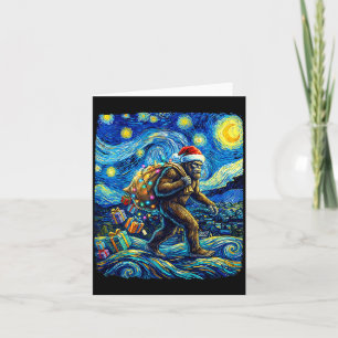 Christmas Bigfoot Santa Hat Van Gogh Starry Night  Card