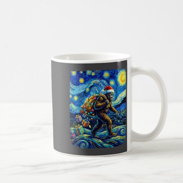 Christmas Bigfoot Santa Hat Van Gogh Starry Night  Coffee Mug (Right)