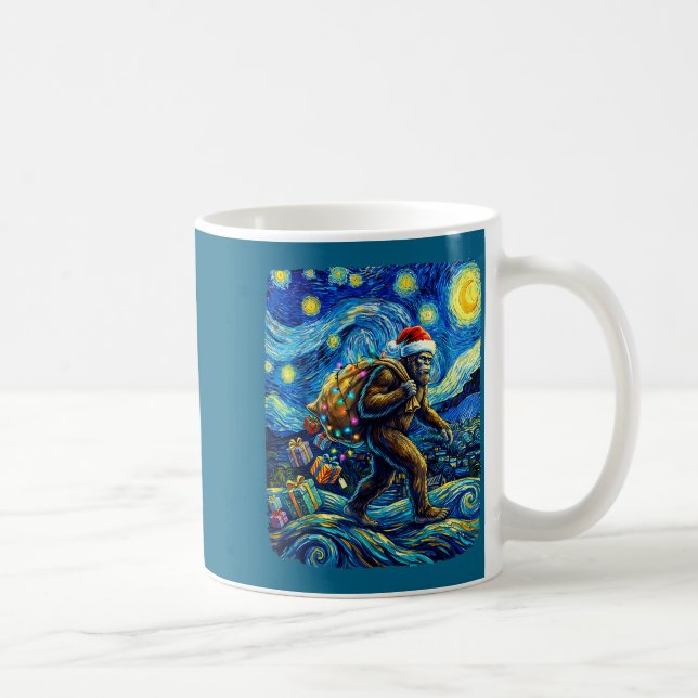 Christmas Bigfoot Santa Hat Van Gogh Starry Night  Coffee Mug (Right)