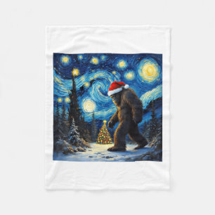 Christmas Bigfoot Santa Hat Van Gogh Starry Night Fleece Blanket