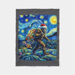 Christmas Bigfoot Santa Hat Van Gogh Starry Night Fleece Blanket