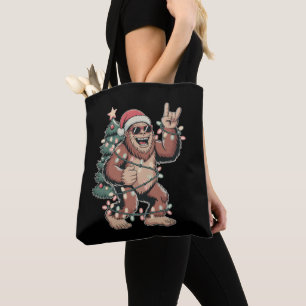 Christmas Bigfoot Sasquatch Santa Hat Xmas Tree Tote Bag