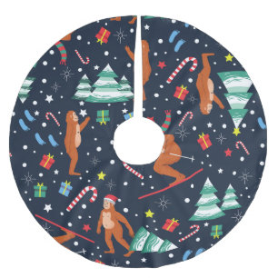 christmas bigfoot sasquatch santa yeti brushed polyester tree skirt