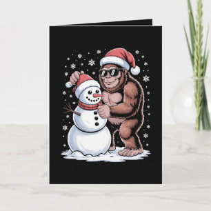Christmas Bigfoot Sasquatch Snowman Santa Hat Xmas Card