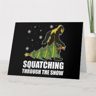 Christmas Bigfoot Squatching Through The Snow Card