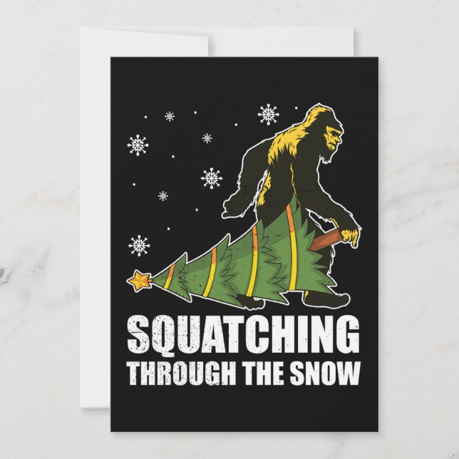 Christmas Bigfoot Squatching Through The Snow Holiday Card (Front)
