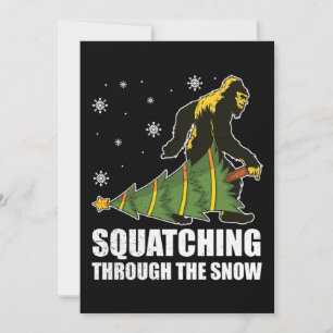 Christmas Bigfoot Squatching Through The Snow Holiday Card
