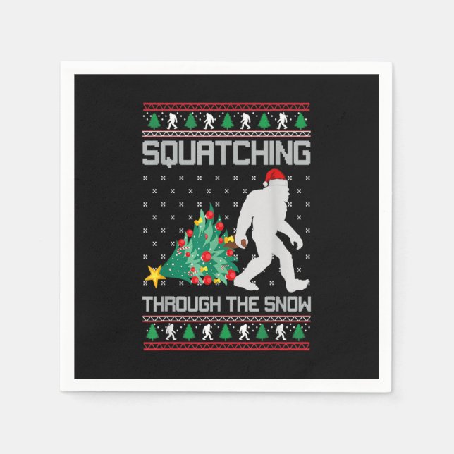 Christmas Bigfoot Squatching Through The Snow Napkin (Front)