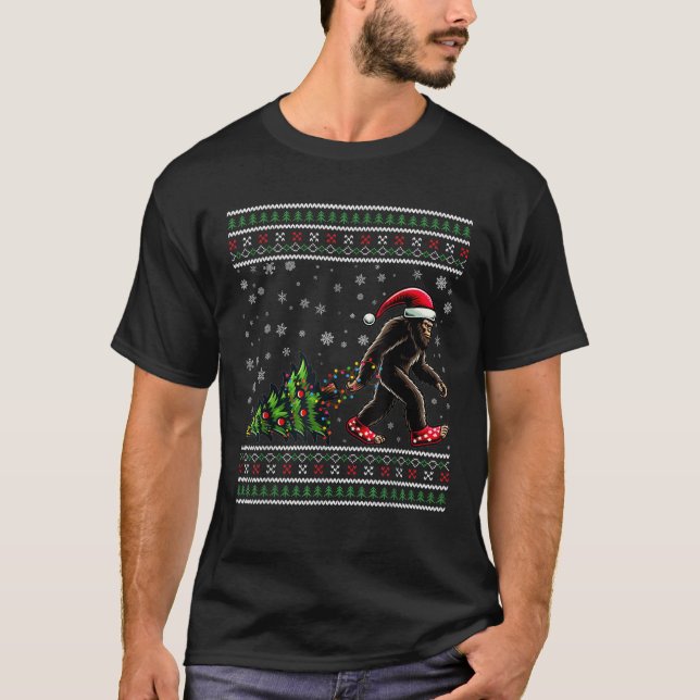 Christmas Bigfoot Ugly Sweater Carrying Tree Funny (Front)