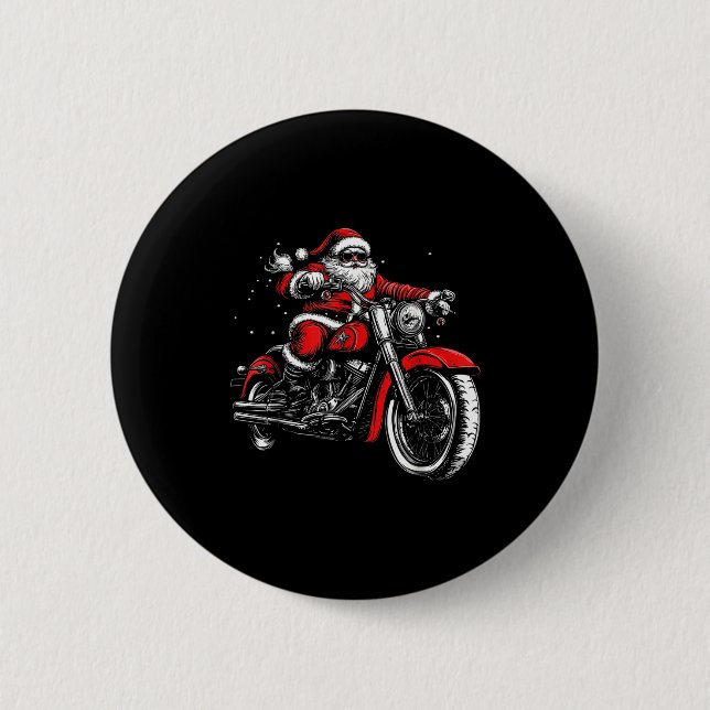 Christmas Biker Santa Claus Funny Motorcycle Motor 2 Inch Round Button (Front)