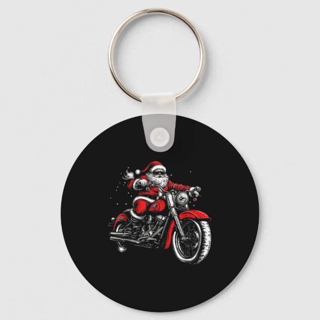 Christmas Biker Santa Claus Funny Motorcycle Motor Keychain (Front)