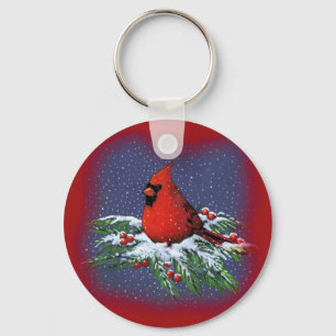 CHRISTMAS BIRD: CARDINAL: ART KEYCHAIN