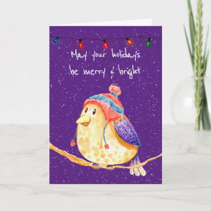 Christmas Bird in Snowflakes on Purple Card