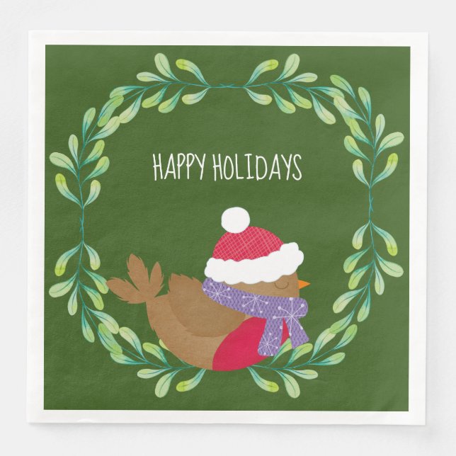 Christmas Bird On A Branch Paper Napkin (Front)